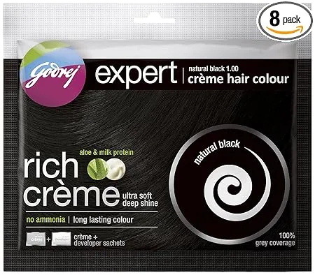 Godrej Expert Rich Crème Hair Colour, 20ml+20g (Pack of 8) - Natural Black